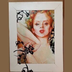 Courtesan White Original Painting Artwork Acrylic on Board Art Nouveau Style